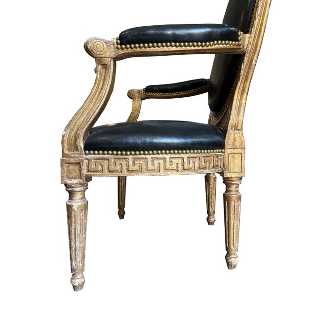 Early 18th Century Set of 2 - 18th Century Original French Leather Upholstered Chair For Sale - Image 5 of 6