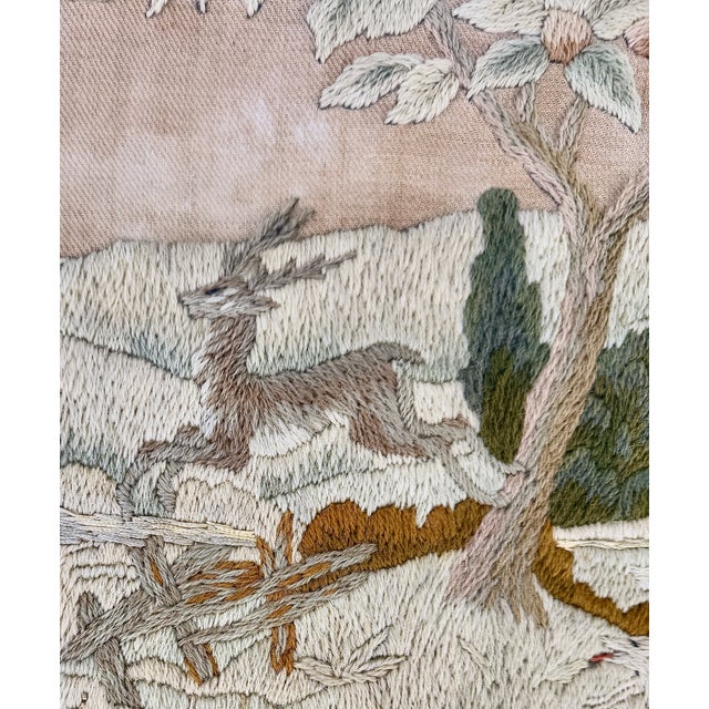 Antique English Pastoral Woolwork Embroidery With Stag, Hounds and Rabbit, 19th Century For Sale - Image 13 of 18