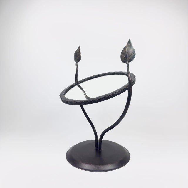 Hand Forged Iron Tabletop Vanity Mirror (55cm) Antique Copper Leaf Design For Sale - Image 6 of 10