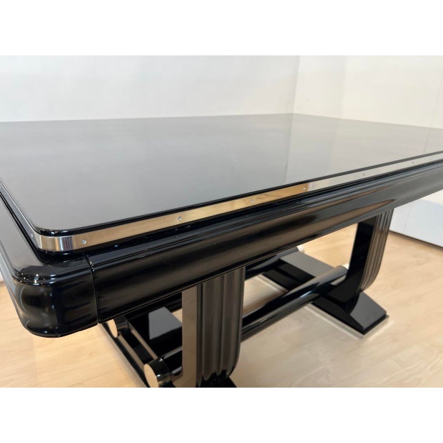 Art Deco Expandable Dining Table in Black Lacquer and Chrome, 1930 For Sale - Image 13 of 18