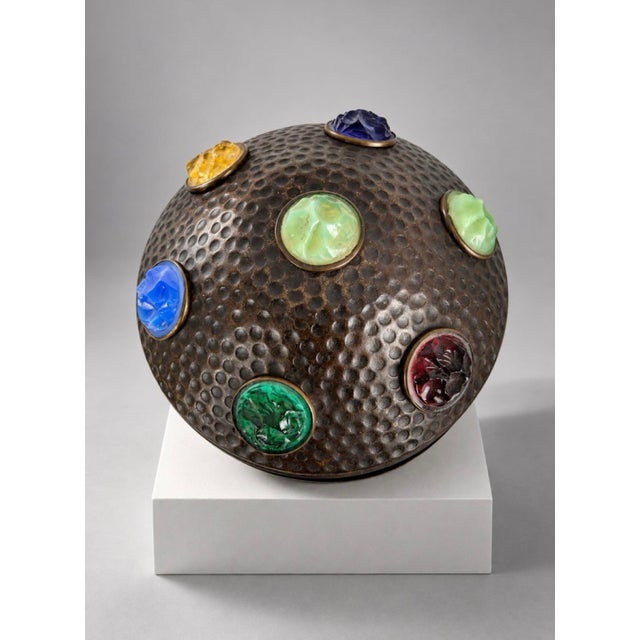 19th Century Art Nouveau Table Lamp in Metal with Multicolored Glass Cabochons, 1890s For Sale - Image 5 of 6