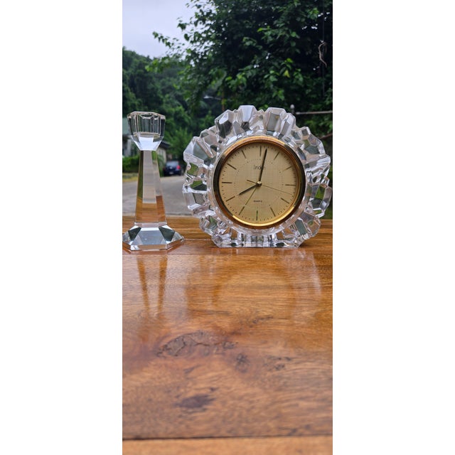 Vintage Linden Crystal Quartz Desk Clock With Faceted Glass Case For Sale - Image 11 of 12