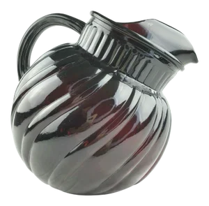 Mid-Century Anchor Hocking Royal Ruby Swirl Tilted Ball Pitcher