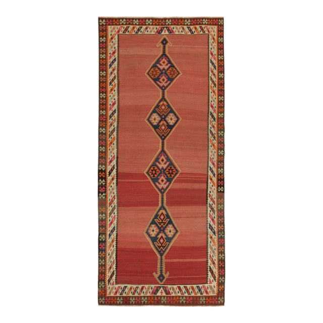 Vintage Persian Kilim in Red With Blue Medallion Pattern by Rug & Kilim For Sale