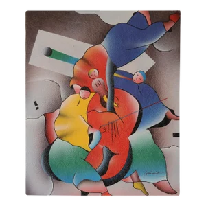 1980s Postmodern Abstract J Kendall Airbrush Painting
