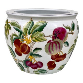 Vintage Chinese Porcelain Fruit Tree Motif Jardiniere Planter For Sale