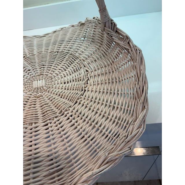 Large Vintage Whitewashed Wicker Gathering Basket With Tall Handle For Sale - Image 10 of 11