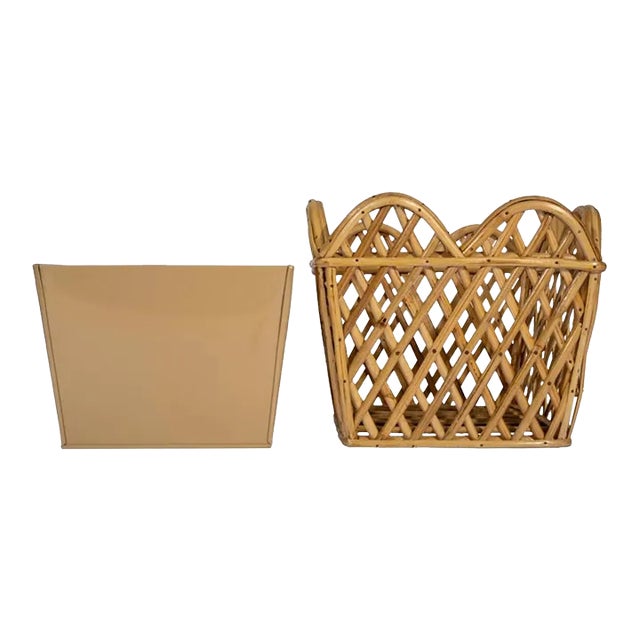 Rattan Lattice Scalloped 8" Square Planter, Natural For Sale