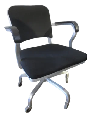 Emeco Navy Officers Swivel Armchair in Black Fabric