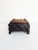 Small, Spanish style Brutalist 1970s wooden box featuring heavy rustic carved texture and thick metal nailheads or stud...