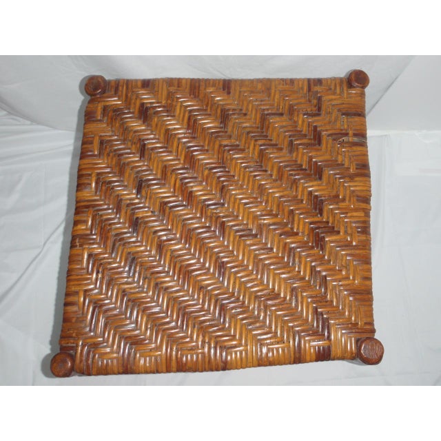 Cinnamon Early 20th Century Antique Hickory Rustic Adirondack End Table Logs and Herringbone Weave 1 For Sale - Image 8 of 10