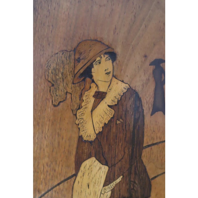 Art Deco Wood Inlay Picture of Fashionable Lady and Gentleman, Germany, 1920, in Very Good conditions. Designed 1920 to 1949