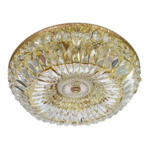 1960's Austrian Regency Gold Plate Framed Cut Lead Crystal Ceiling Flush Mount/ Plafonnier Lighting Fixture by Palme & Walter