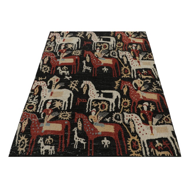Contemporary Rug & Kilim’s Caucasian-Style Rug in Black With Horseback Rider Pictorials For Sale - Image 3 of 7
