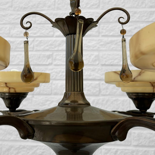 Chandelier in Brass & Glass from Bröderna Malmströms Metallvarufabrik, Sweden, 1930s For Sale - Image 10 of 14