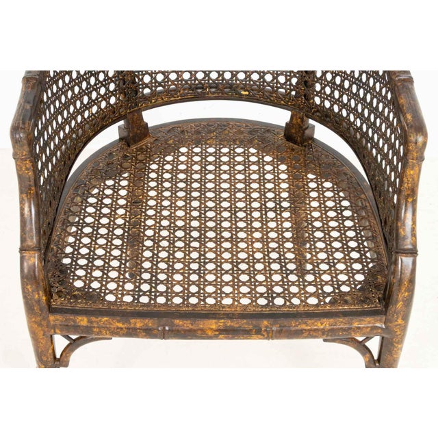Wood Tortoiseshell Finish Faux Bamboo Caned Tub Chair For Sale - Image 7 of 11