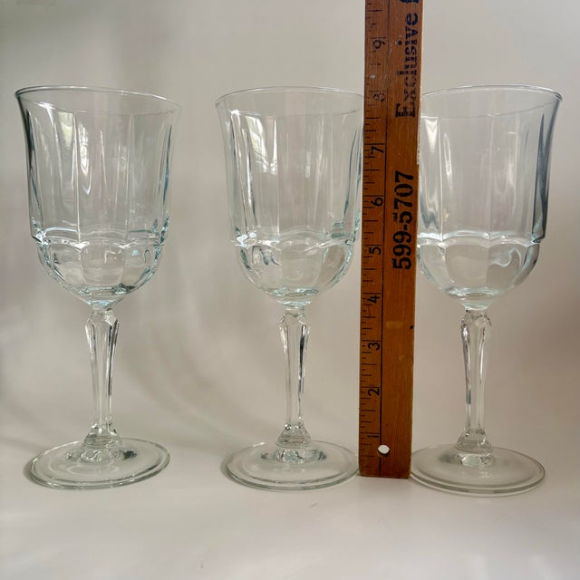 Glass Vintage Arcoroc Goblets Arcade Bengale Pattern – Large French Wine Glasses - Set of 3 For Sale - Image 7 of 7