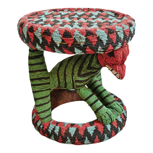 Vintage Bamileke Beaded Bird Stool For Sale