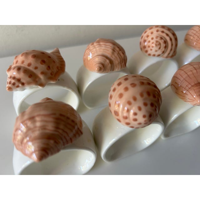 White Vintage Bone China Seashell Napkin Rings - Set of 8 For Sale - Image 8 of 11