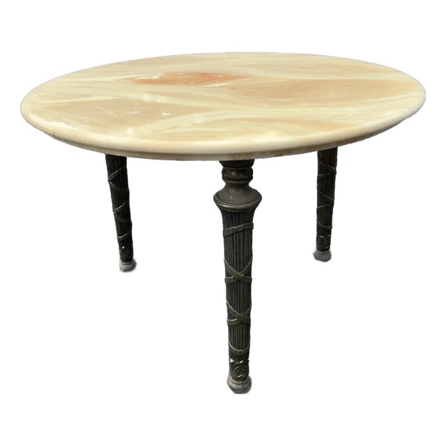 1970s Carrarra Marble Italian Regency Style Small Tripod Table With Brass Finish Legs, Mid-Century Modern For Sale