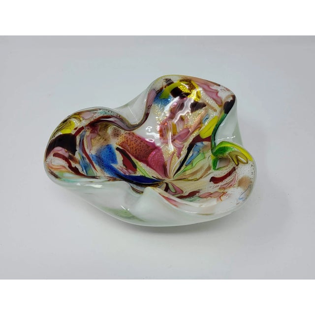 Vintage Authentic Murano Made in Italy Cased Kaleidoscope Multi Color Hand Blown Art Glass Bowl Art Glass For Sale - Image 11 of 12
