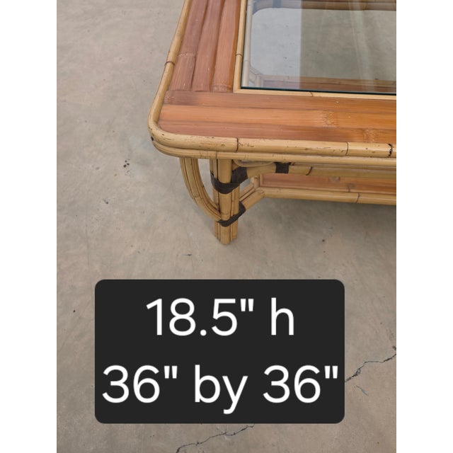 Boho Chic Vintage Bamboo and Glass Square Coffee Table For Sale - Image 3 of 9