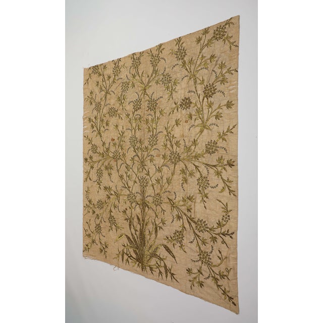 Vintage Embroidered Botanical Textile Panel With Metallic Thread For Sale - Image 4 of 14