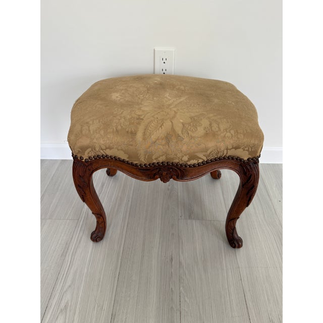 Antique Louis XV Style Bench or Footstool With Nailhead Trim For Sale - Image 4 of 7
