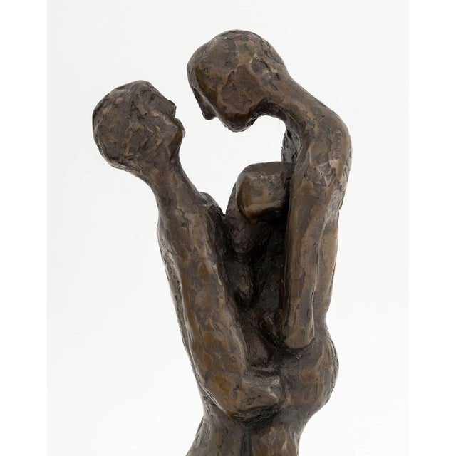 Abstract Illegibly Signed Family Embrace Bronze Sculpture For Sale - Image 3 of 9