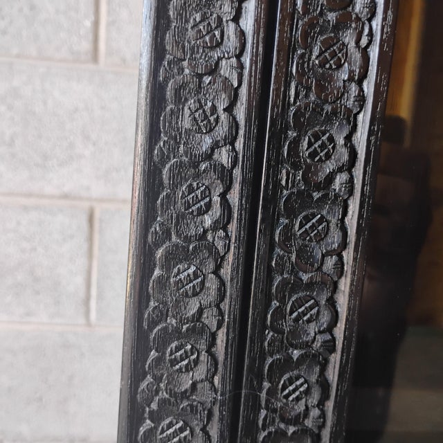Black Lacquer Chinese Carved Cabinet Brass Hardware Intricate Asian Design For Sale In Salt Lake City - Image 6 of 12