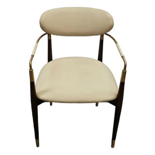 Interlude Home Cidra Walnut and Brass Armchair - Cream Vegan Leather - Mid-Century Modern Style For Sale