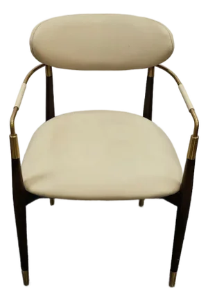 Interlude Home Cidra Walnut and Brass Armchair - Cream Vegan Leather - Mid-Century Modern Style