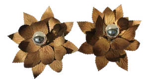 1960's Willy Daro Gilt Metal Floral Sconces - A Pair