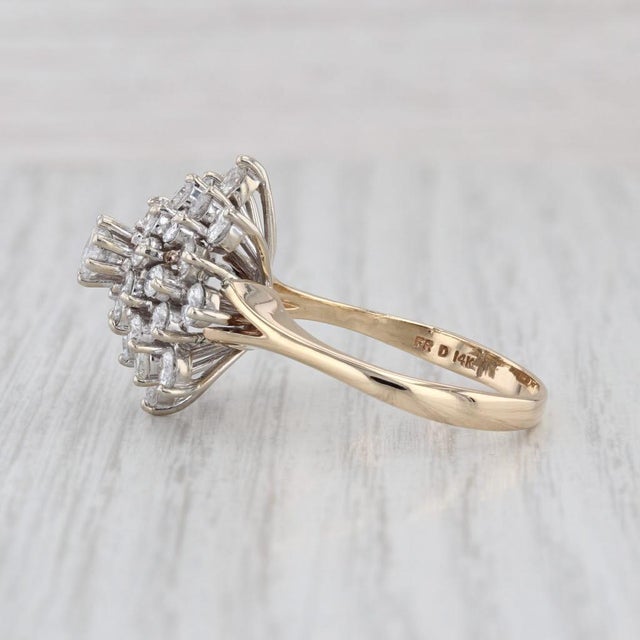 Modern Mid 20th Century 2.50ctw Diamond Cluster Engagement Ring 14k Yellow White Gold Size 11.25 For Sale - Image 3 of 8