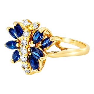 Late 20th Century 14K Yellow Gold Diamond Sapphire Butterfly Ring, Size 6.5 For Sale