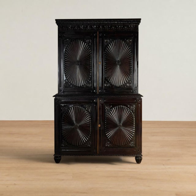 Impressive large 19th century Anglo Indian cabinet handcrafted in mahogany,in two piece construction with Portuguese...