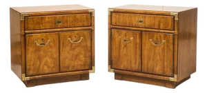 Mid 20th Century Pair of Drexel Campaign Mid Century Nightstands