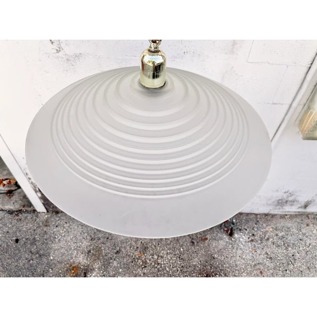 Large Vintage Mid Century Modern Ribbed Glass Ceiling Pendant. For Sale In Miami - Image 6 of 13