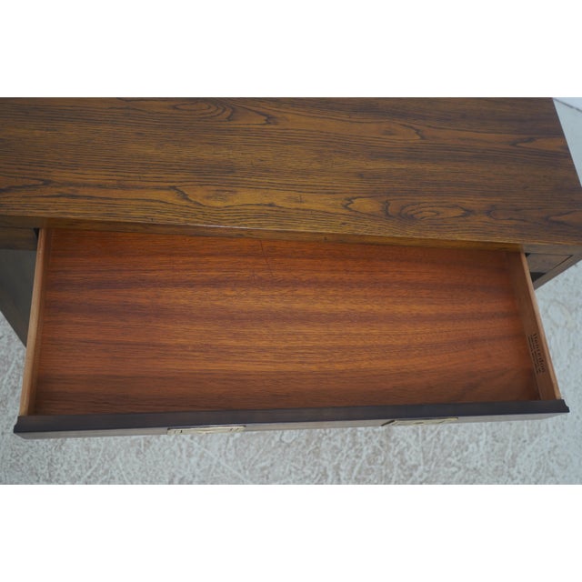 1980s Henredon Oak Campaign Style 1 Drawer Writing Desk For Sale - Image 5 of 18