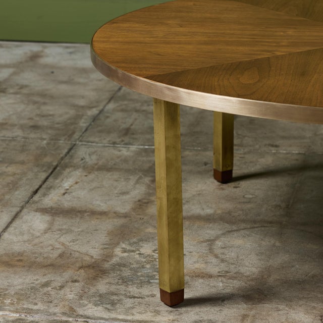 Mid-Century Modern Round Walnut Coffee Table With Brass Detail For Sale - Image 3 of 12