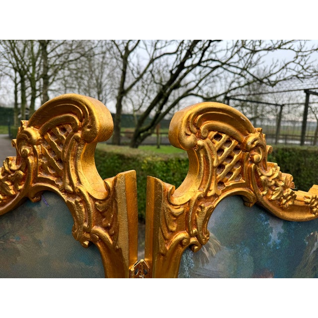 1960 French Louis XVI Gold Beech Screen Room Divider - 2 Panels For Sale - Image 4 of 17