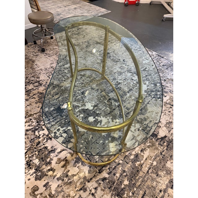 Vintage Hollywood Regency Brass and Kidney-Shaped Glass Writing Desk For Sale In West Palm - Image 6 of 8