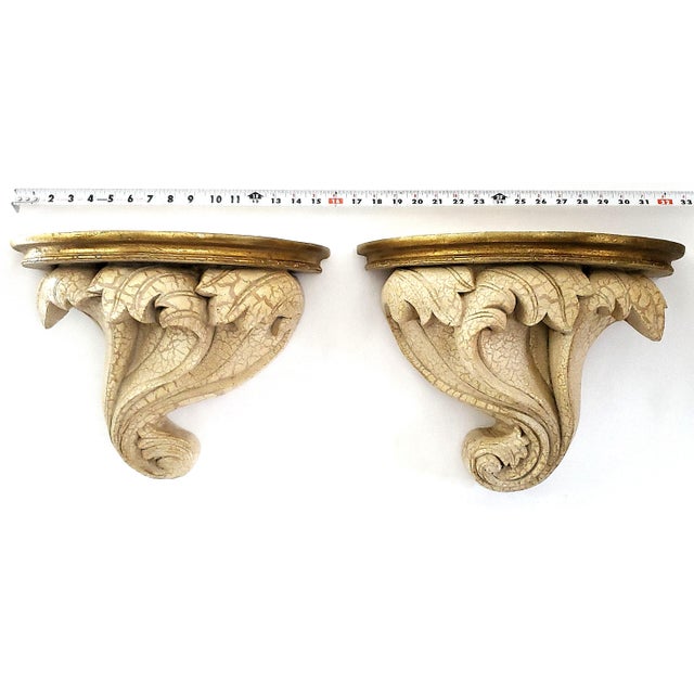 1980s Corbel Wall Sconce Shelves - Extra-Large Pair Antique Style For Sale - Image 5 of 11
