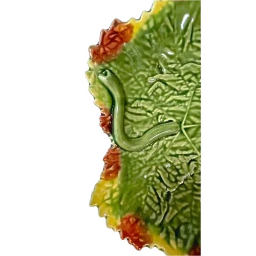 Realism Vintage Portuguese Majolica Leaf Dish For Sale - Image 3 of 5