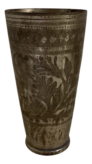 1940s Indian Etched Brass Metal Lassi Cup Vase