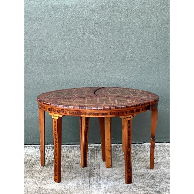 Moroccan Vintage Geometric Inlaid Wood Coffee Table For Sale - Image 3 of 12