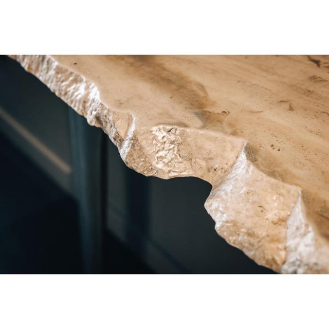 Metal Andrew Console Table in Travertine Stone and Brass by Alex Turco For Sale - Image 7 of 10