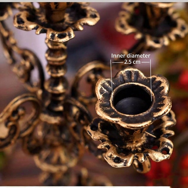 Gold Ornate Gold Cast Iron Candelabra – 12.8" Five-Arm Candle Holder For Sale - Image 8 of 9
