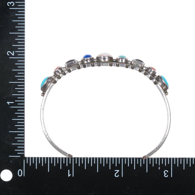 Metal 7" Darrin Livingston Navajo stering multi-stone cuff bracelet For Sale - Image 7 of 10
