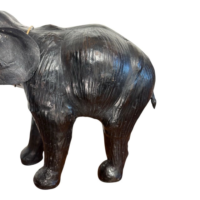 Black Mid 20th Century Leather Elephant Statue Safari Figure W/ Bone Tusks For Sale - Image 8 of 9